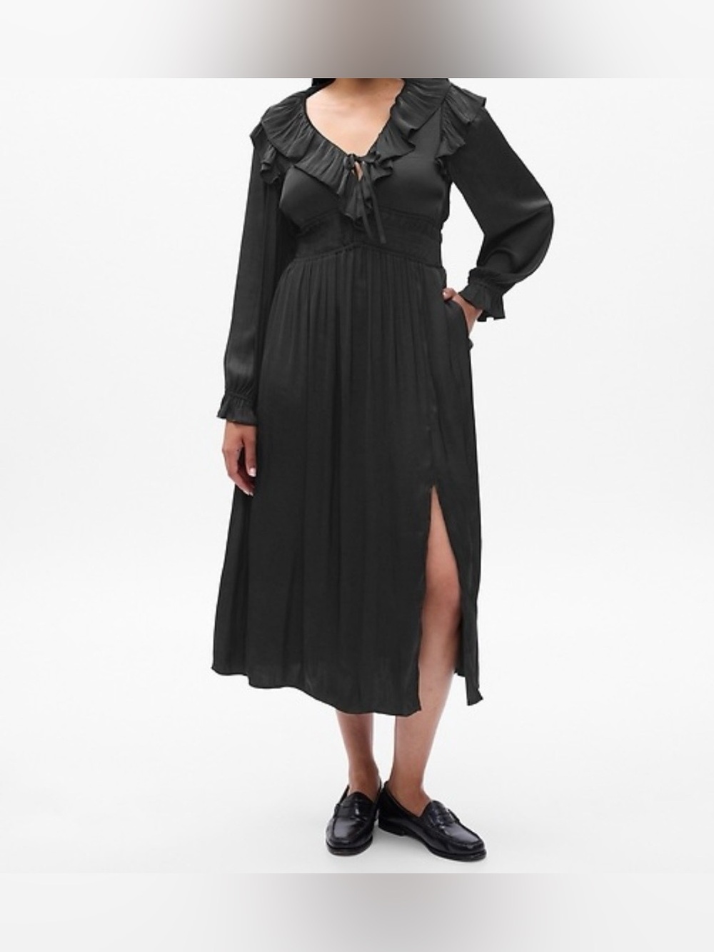 GAP Black Satin Ruffle Midi Dress | size XXL - Picture 3 of 7